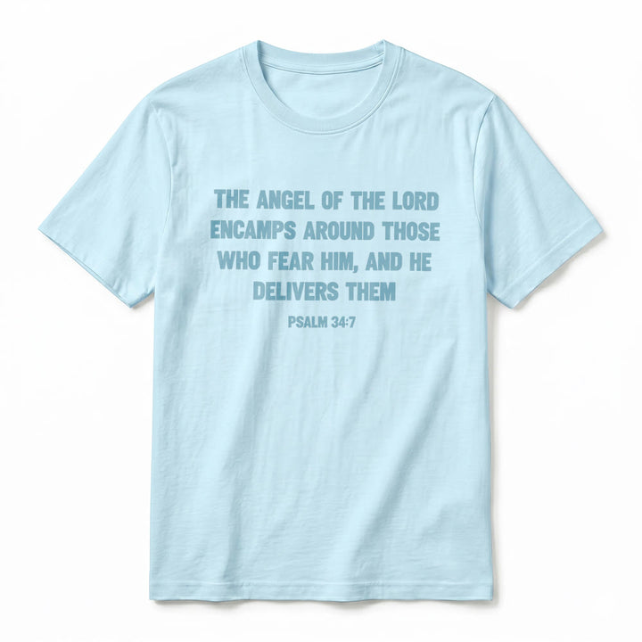 Christianartworkshop Psalm 34,7 „Der Engel des Herrn“ – Premium-T-Shirt mit Vorder- und Rückseitendruck, Kurzarm - image 11