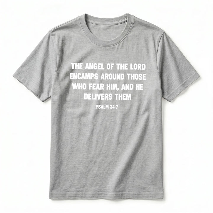 Christianartworkshop Psalm 34,7 „Der Engel des Herrn“ – Premium-T-Shirt mit Vorder- und Rückseitendruck, Kurzarm - image 17