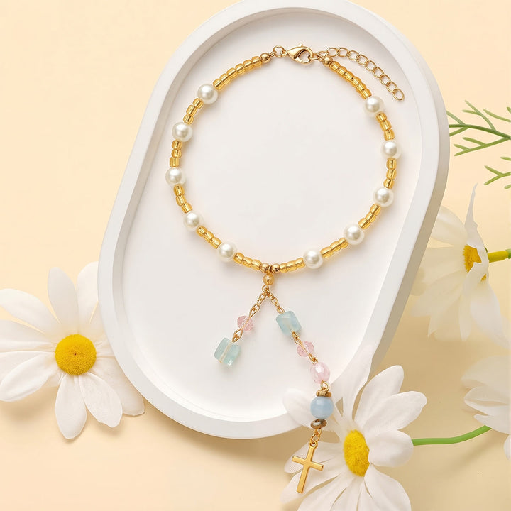 Christianartworkshop Minimalistischer Autoanhänger in Kreuzform mit Naturstein- und Kristallperlen: Eine Erinnerung an himmlischen Frieden unterwegs - Blauer Jade - image 27