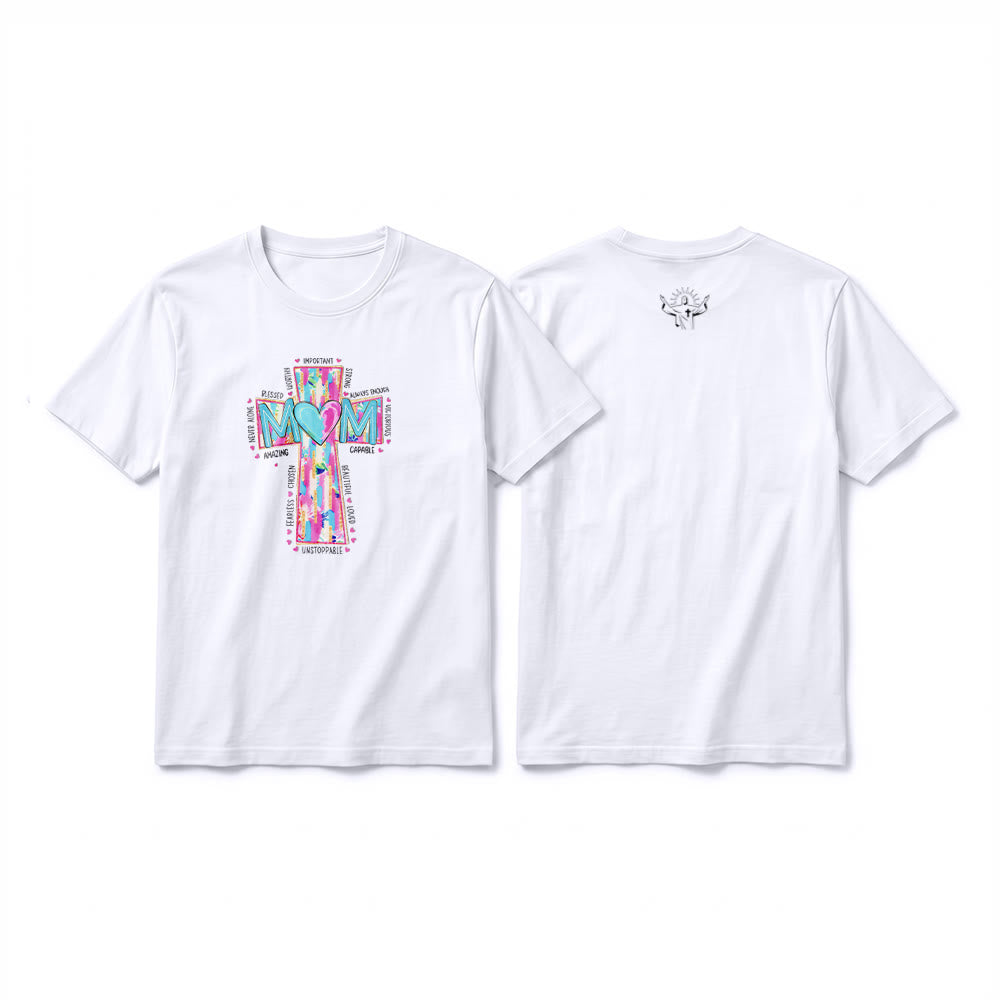 Christianartworkshop Faith Mom T-Shirt mit Kreuzmuster auf der Vorderseite, Premium-Kurzarmshirt - Weiß - 2XL - image 1