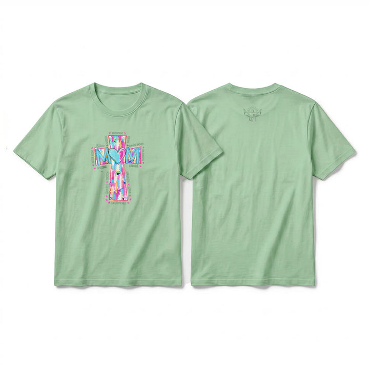 Christianartworkshop Faith Mom T-Shirt mit Kreuzmuster auf der Vorderseite, Premium-Kurzarmshirt - Hellgrün - 2XL - image 22