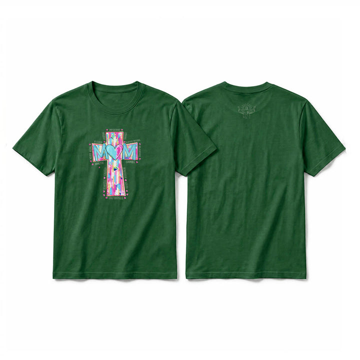 Christianartworkshop Faith Mom T-Shirt mit Kreuzmuster auf der Vorderseite, Premium-Kurzarmshirt - Dunkelgrün - 2XL - image 25