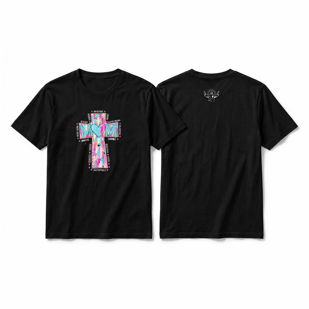 Christianartworkshop Faith Mom T-Shirt mit Kreuzmuster auf der Vorderseite, Premium-Kurzarmshirt - Schwarz - 2XL - image 4
