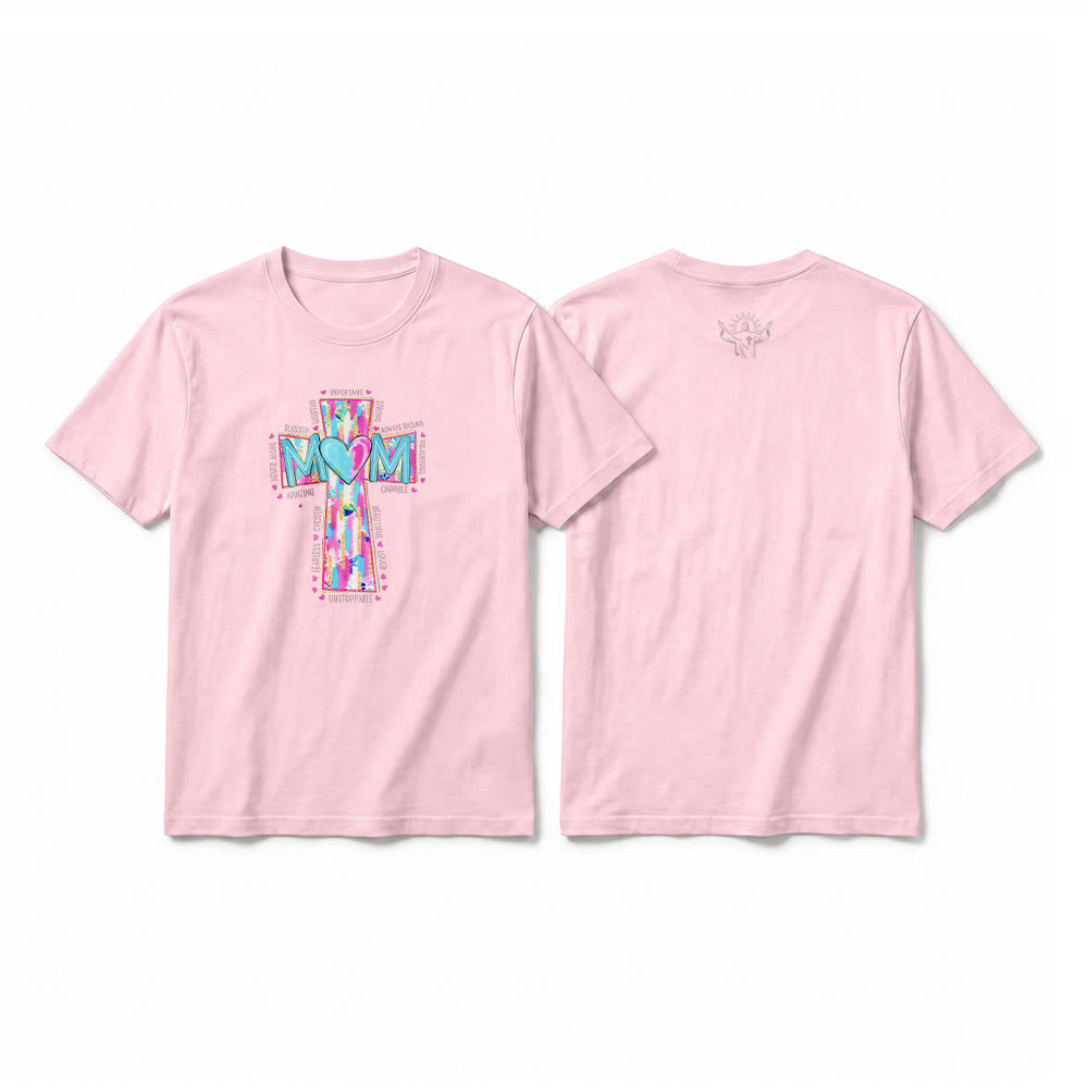 Christianartworkshop Faith Mom T-Shirt mit Kreuzmuster auf der Vorderseite, Premium-Kurzarmshirt - Rosa - 2XL - image 7