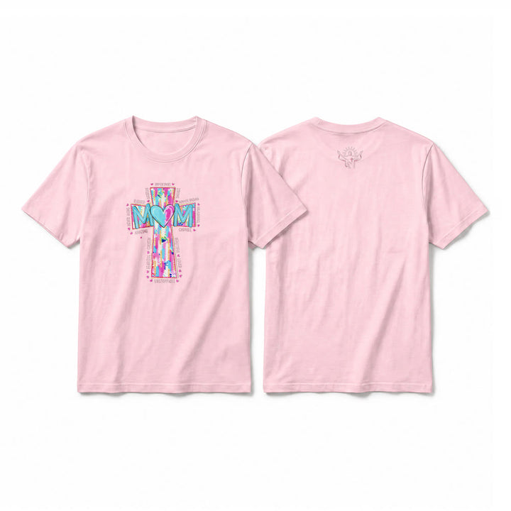 Christianartworkshop Faith Mom T-Shirt mit Kreuzmuster auf der Vorderseite, Premium-Kurzarmshirt - Rosa - 2XL - image 7
