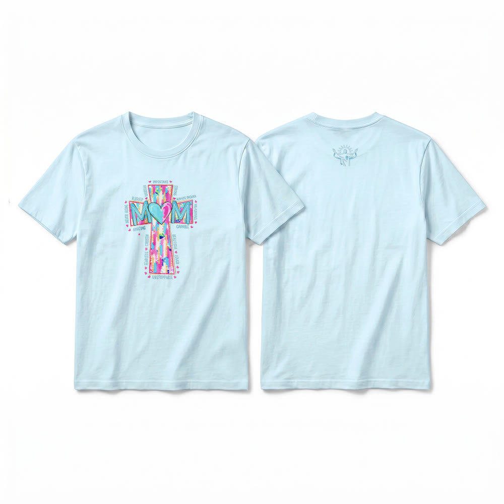 Christianartworkshop Faith Mom T-Shirt mit Kreuzmuster auf der Vorderseite, Premium-Kurzarmshirt - Blau - 2XL - image 10