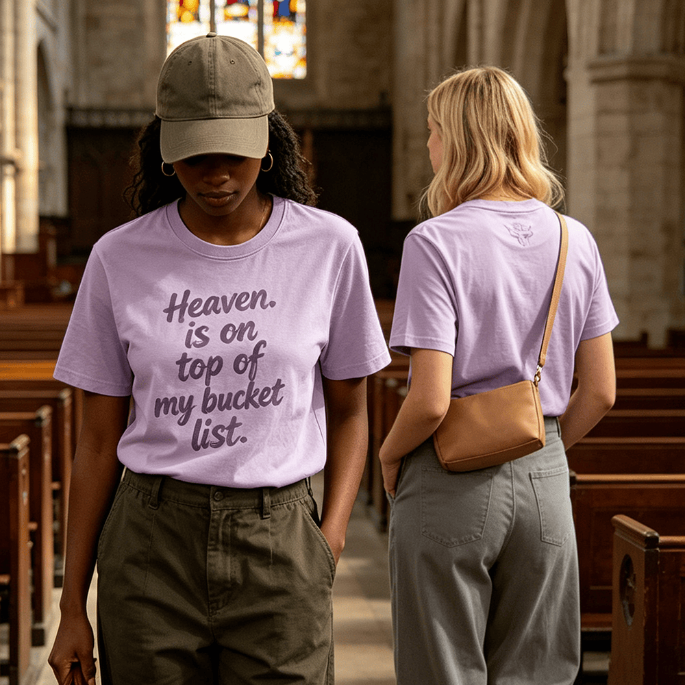 Christianartworkshop „Der Himmel steht ganz oben auf meiner Wunschliste“ Lavendel Premium Kurzarm-T-Shirt - image 0