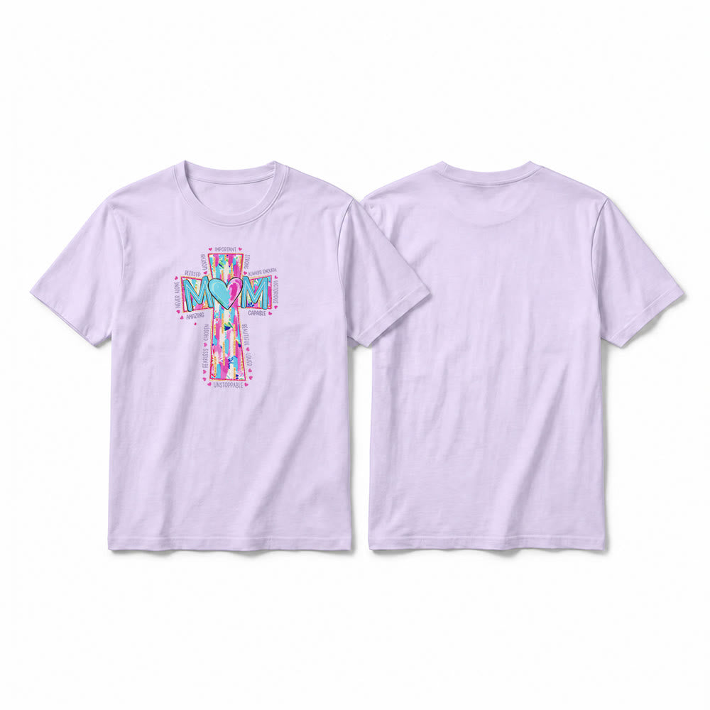Christianartworkshop Faith Mom T-Shirt mit Kreuzmuster auf der Vorderseite, Premium-Kurzarmshirt - Lila - 2XL - image 13