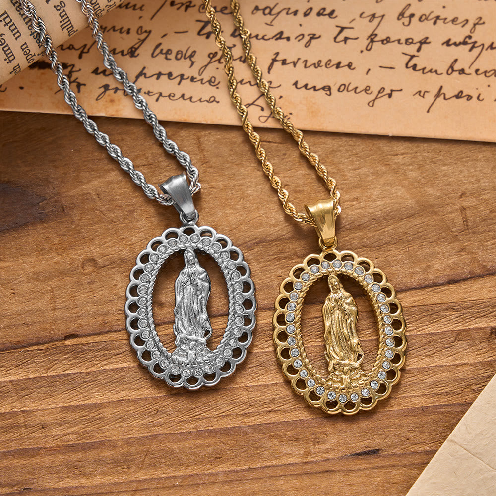 Christianartworkshop Ovale Marienkette mit durchbrochenem Muster, Zirkon-Halo und geflochtener Kette: Eine Erinnerung an göttliche Barmherzigkeit und himmlischen Schutz - image 2