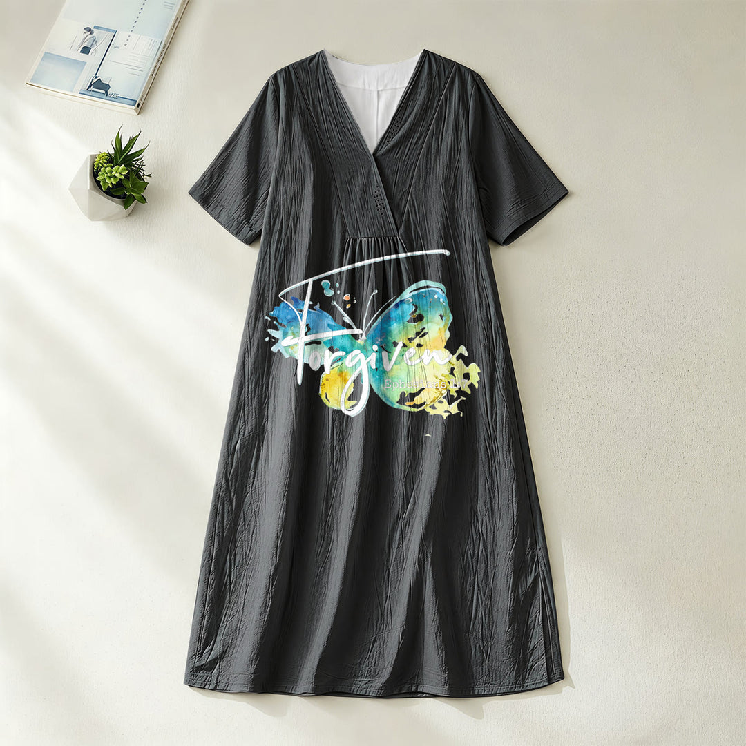 Christianartworkshop Kirchen-Outfit Bibelvers Aquarell Schmetterling V-Ausschnitt Midikleid - Schwarz - 4XL - image 8