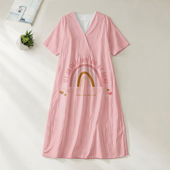Christianartworkshop Einfarbiges Kleid mit Liebesbotschaft, Regenbogenherz und Slogan, V-Ausschnitt, lässiges Midikleid - Rosa - 4XL - image 20