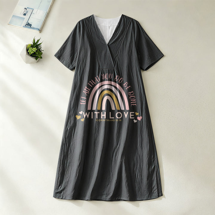 Christianartworkshop Einfarbiges Kleid mit Liebesbotschaft, Regenbogenherz und Slogan, V-Ausschnitt, lässiges Midikleid - Schwarz - 4XL - image 16