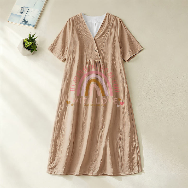 Christianartworkshop Einfarbiges Kleid mit Liebesbotschaft, Regenbogenherz und Slogan, V-Ausschnitt, lässiges Midikleid - Khaki - 4XL - image 12