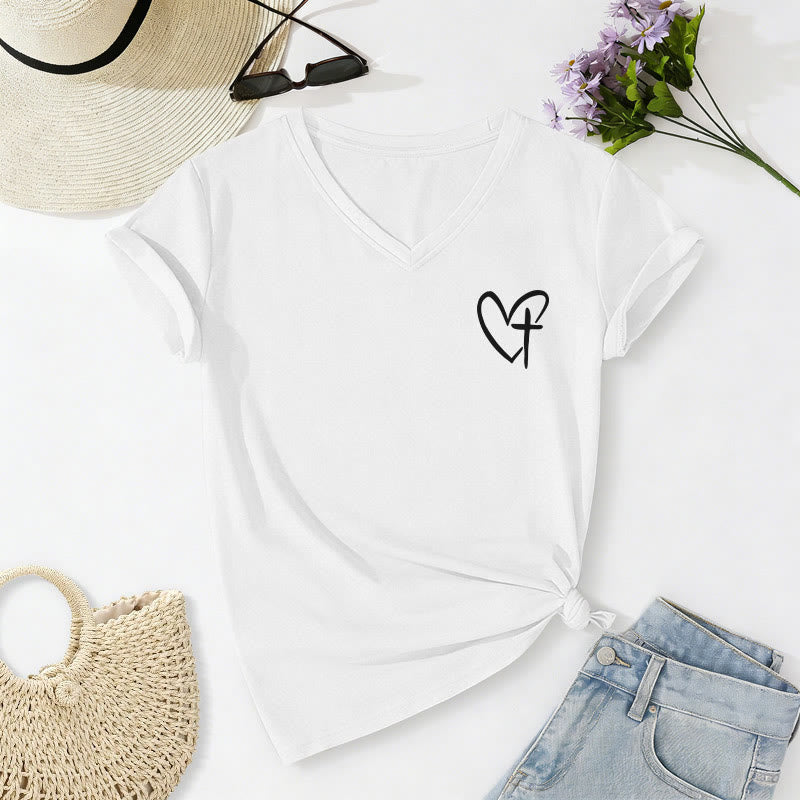 Christianartworkshop Lässiges T-Shirt mit V-Ausschnitt und Aufdruck „Jesus Has My Back“ vorne und hinten - image 32