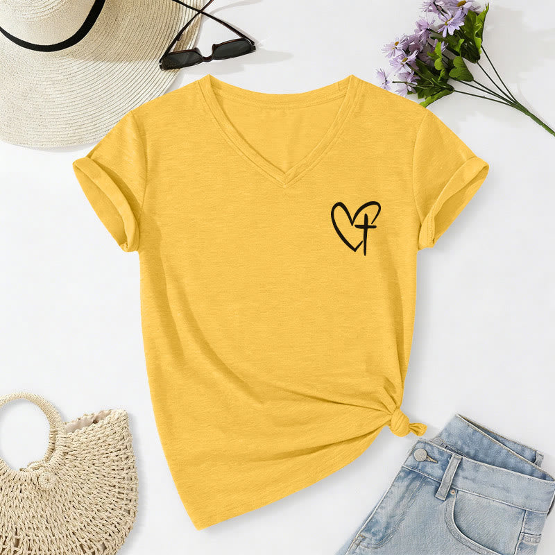 Christianartworkshop Lässiges T-Shirt mit V-Ausschnitt und Aufdruck „Jesus Has My Back“ vorne und hinten - image 20