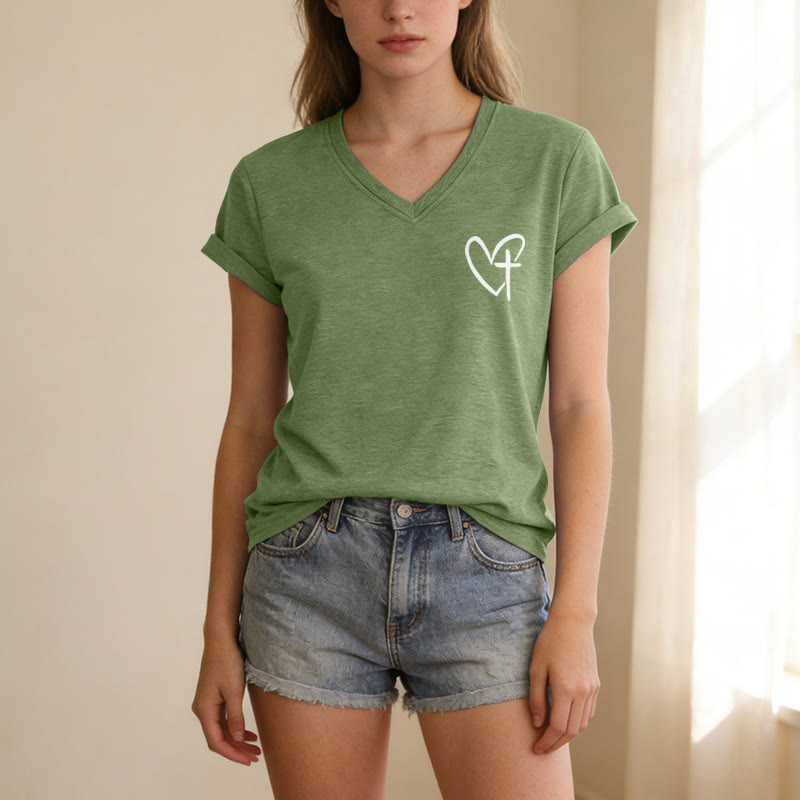 Christianartworkshop Lässiges T-Shirt mit V-Ausschnitt und Aufdruck „Jesus Has My Back“ vorne und hinten - image 27