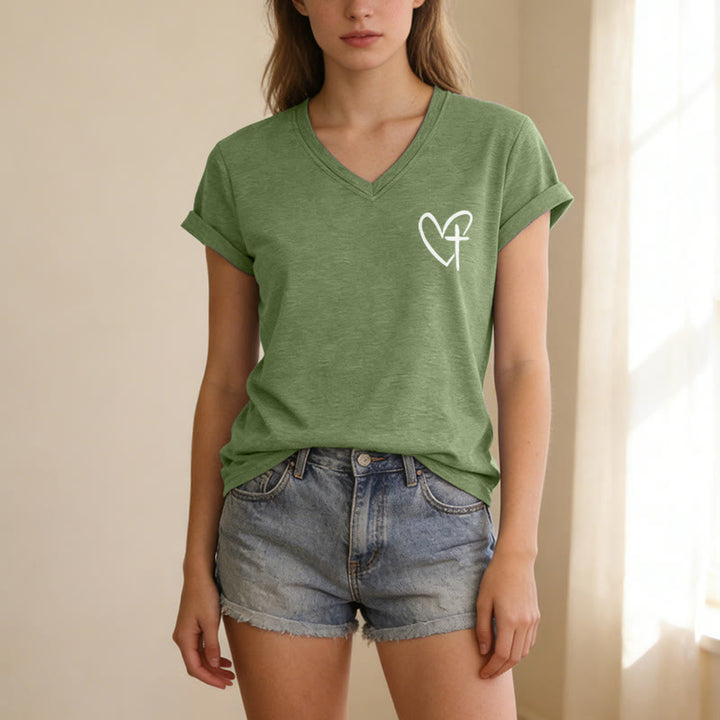 Christianartworkshop Lässiges T-Shirt mit V-Ausschnitt und Aufdruck „Jesus Has My Back“ vorne und hinten - image 27