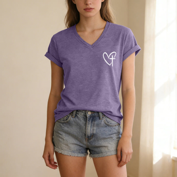 Christianartworkshop Lässiges T-Shirt mit V-Ausschnitt und Aufdruck „Jesus Has My Back“ vorne und hinten - image 57