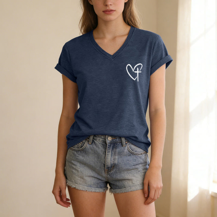 Christianartworkshop Lässiges T-Shirt mit V-Ausschnitt und Aufdruck „Jesus Has My Back“ vorne und hinten - image 63