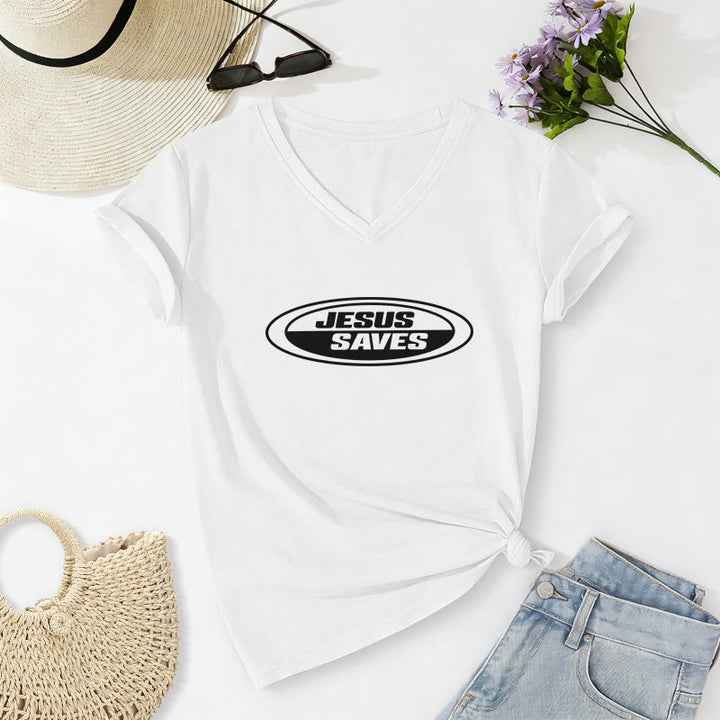 Christianartworkshop Retro-T-Shirt mit ovalem V-Ausschnitt und Aufdruck „Jesus Saves“ - Weiß - 2XL - image 10