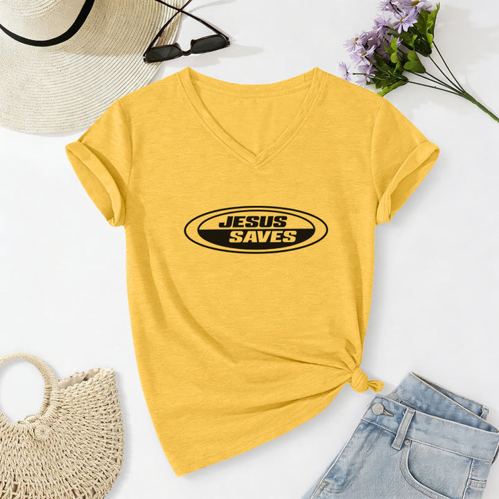 Christianartworkshop Retro-T-Shirt mit ovalem V-Ausschnitt und Aufdruck „Jesus Saves“ - Gelb - 2XL - image 6
