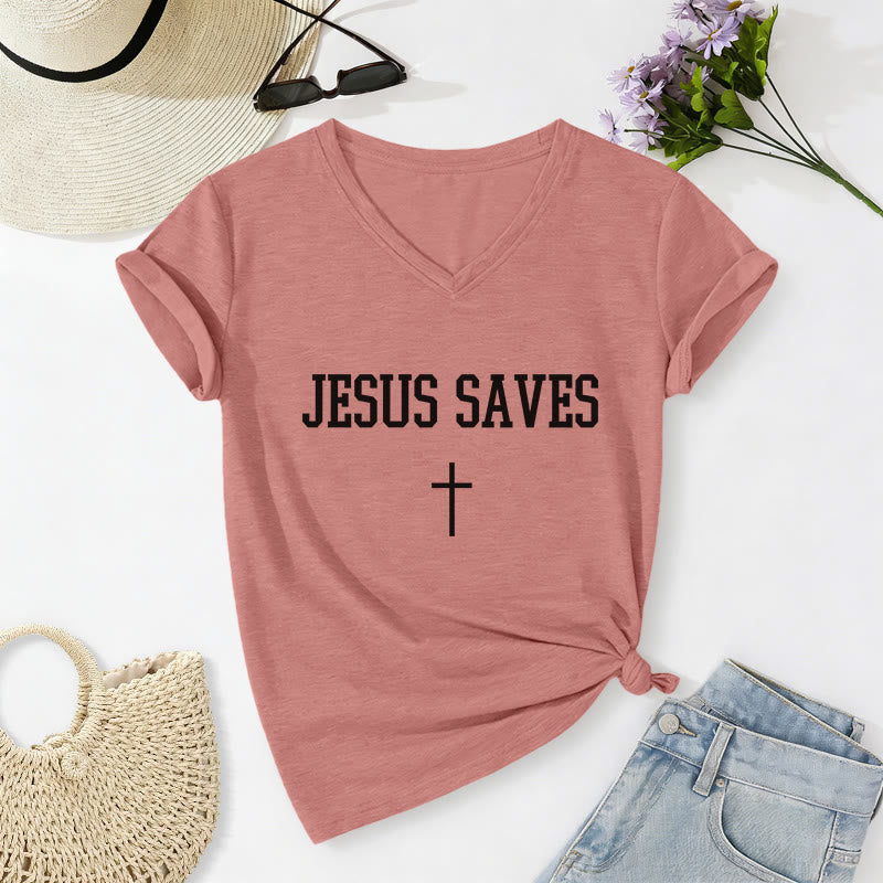 Christianartworkshop Lässiges T-Shirt mit Kreuzaufdruck „Jesus rettet“ - Hellrosa - 2XL - image 16
