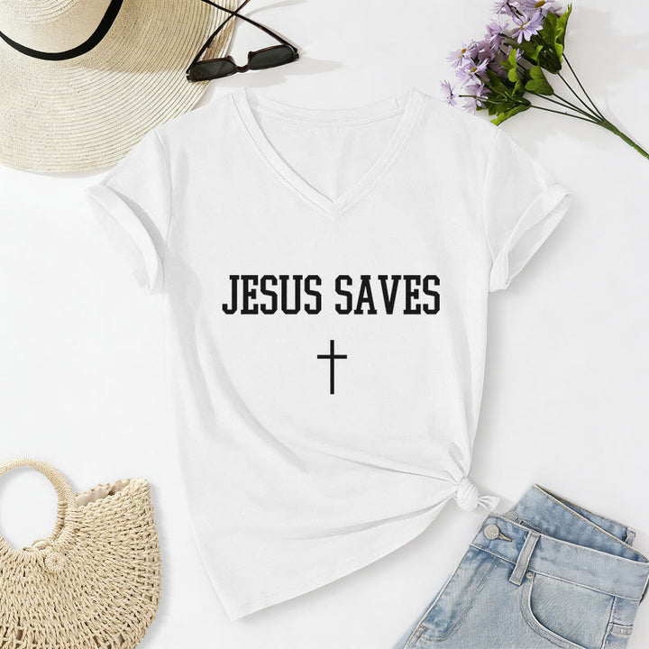 Christianartworkshop Lässiges T-Shirt mit Kreuzaufdruck „Jesus rettet“ - Weiß - 2XL - image 12