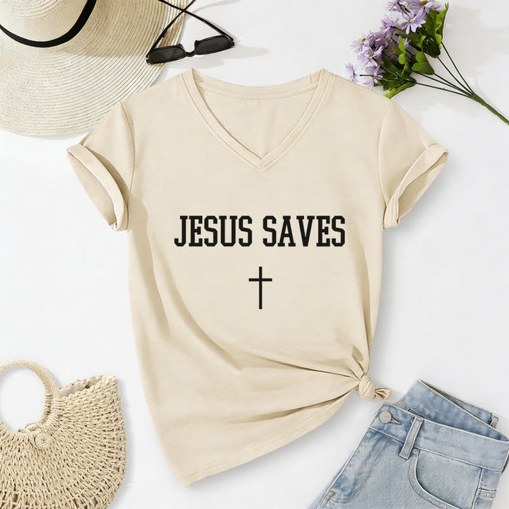Christianartworkshop Lässiges T-Shirt mit Kreuzaufdruck „Jesus rettet“ - Beige - 2XL - image 6