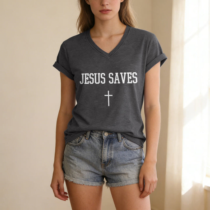Christianartworkshop Lässiges T-Shirt mit Kreuzaufdruck „Jesus rettet“ - image 3