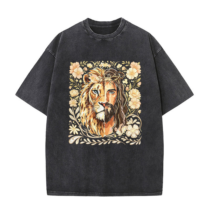 Christianartworkshop Löwen von Juda Blumen-Glaubensbekenntnis Gewaschenes Unisex-T-Shirt - Schwarz - 5XL - image 2