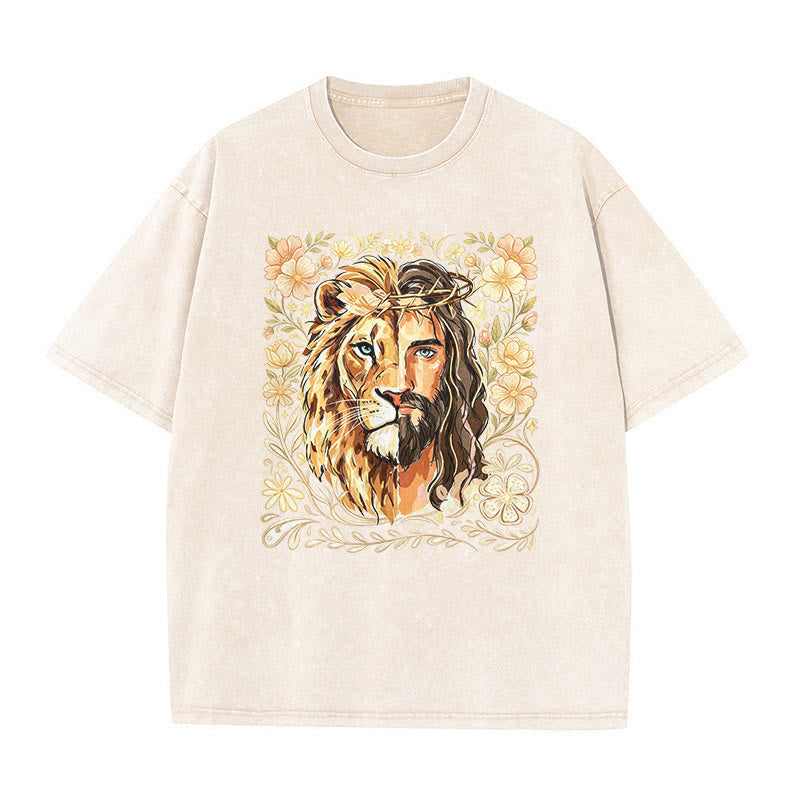 Christianartworkshop Löwen von Juda Blumen-Glaubensbekenntnis Gewaschenes Unisex-T-Shirt - Beige - 5XL - image 5