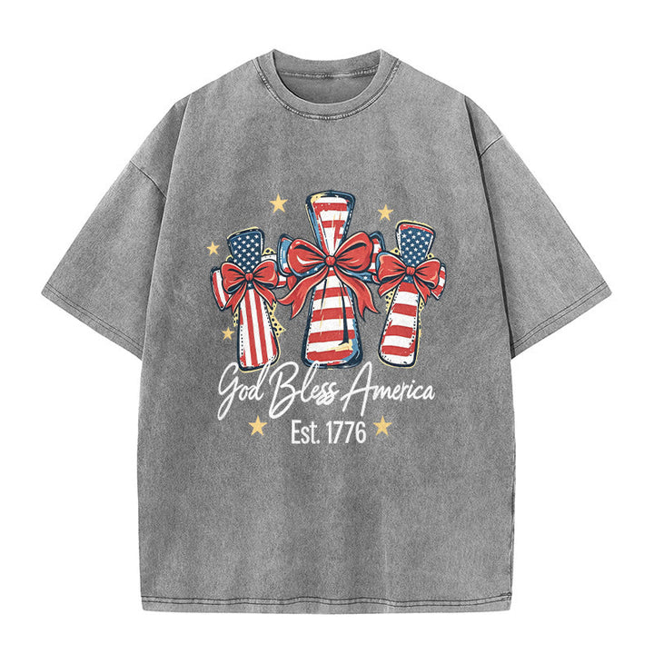 Christianartworkshop Coquette Bow American Flag Love Washed Unisex T-Shirt - Grau - 5XL - image 1