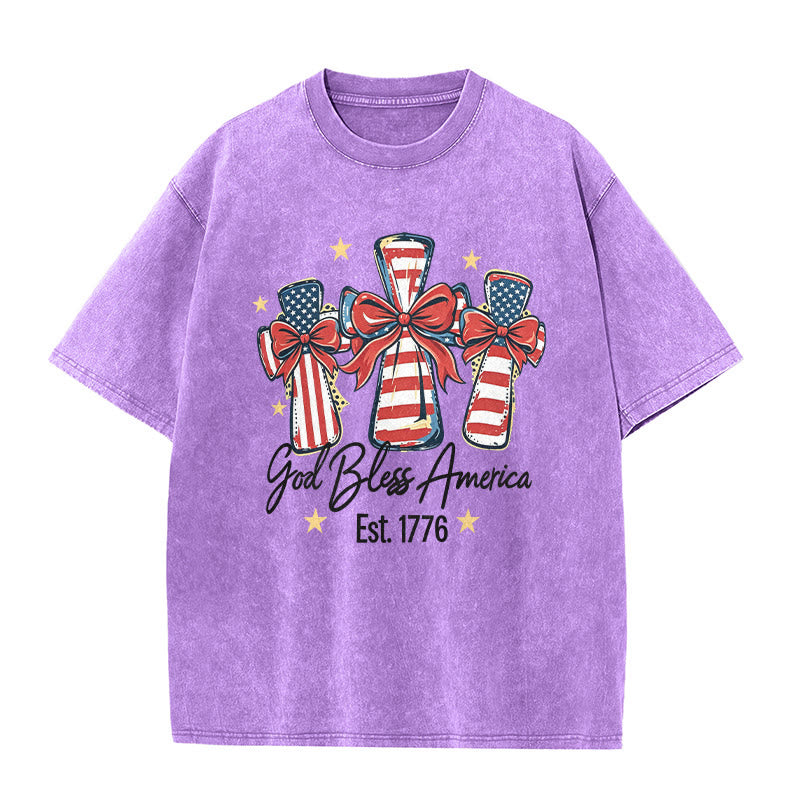 Christianartworkshop Coquette Bow American Flag Love Washed Unisex T-Shirt - Lila - 5XL - image 8