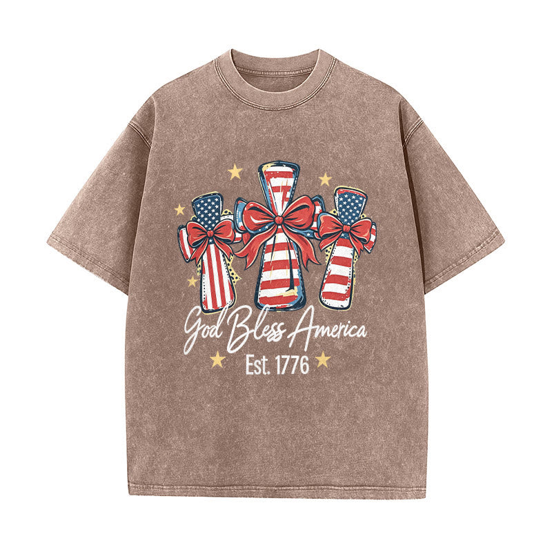 Christianartworkshop Coquette Bow American Flag Love Washed Unisex T-Shirt - Braun - 5XL - image 6