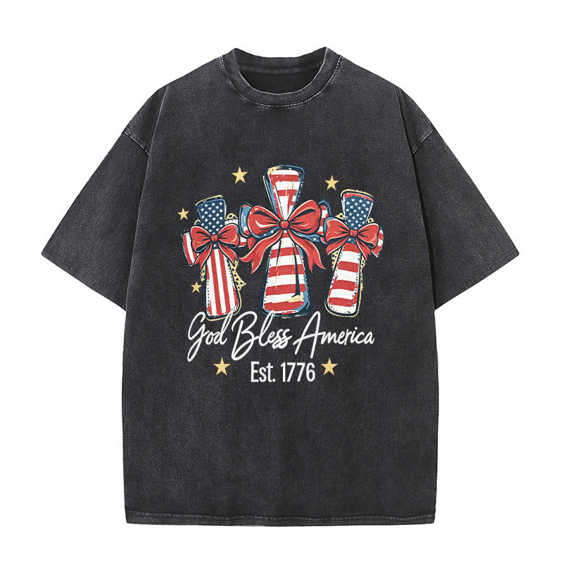 Christianartworkshop Coquette Bow American Flag Love Washed Unisex T-Shirt - Schwarz - 5XL - image 2