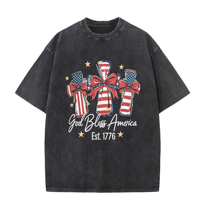 Christianartworkshop Coquette Bow American Flag Love Washed Unisex T-Shirt - Schwarz - 5XL - image 2