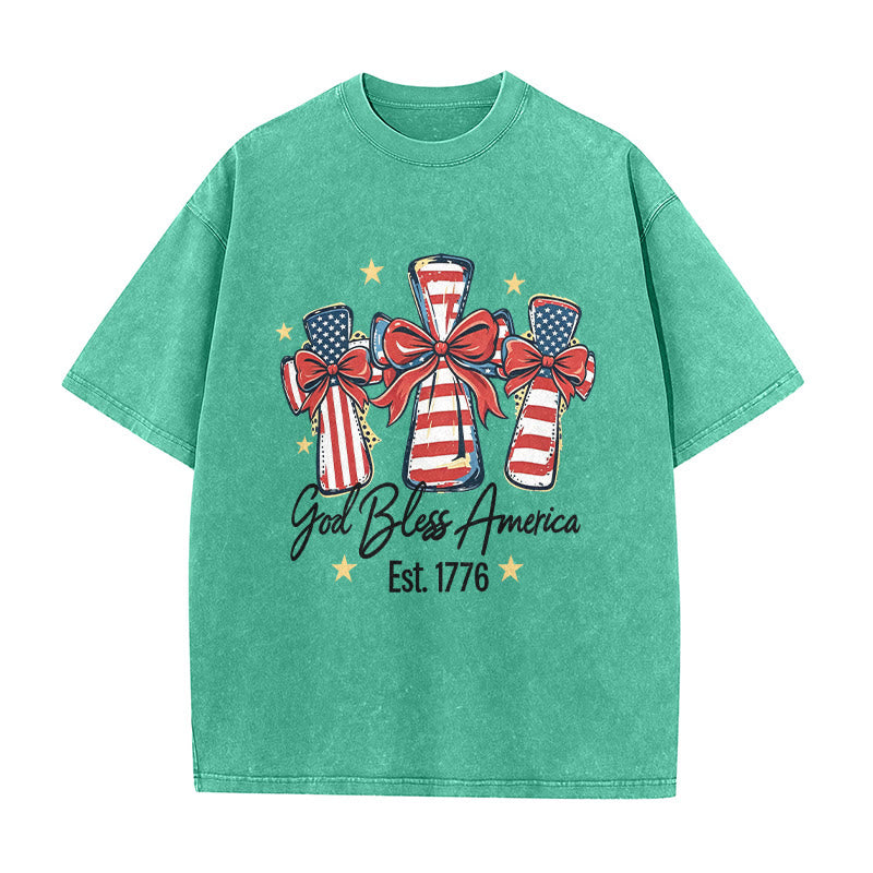 Christianartworkshop Coquette Bow American Flag Love Washed Unisex T-Shirt - Grün - 5XL - image 5