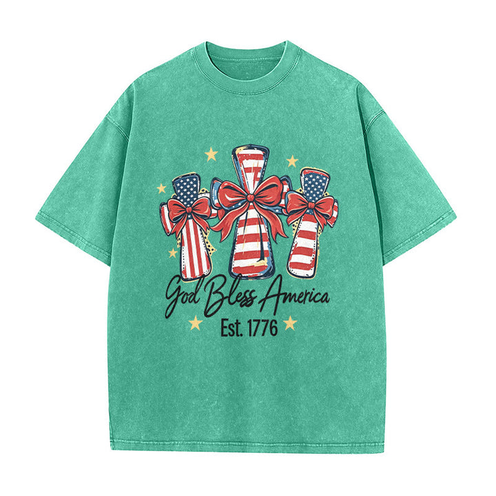 Christianartworkshop Coquette Bow American Flag Love Washed Unisex T-Shirt - Grün - 5XL - image 5