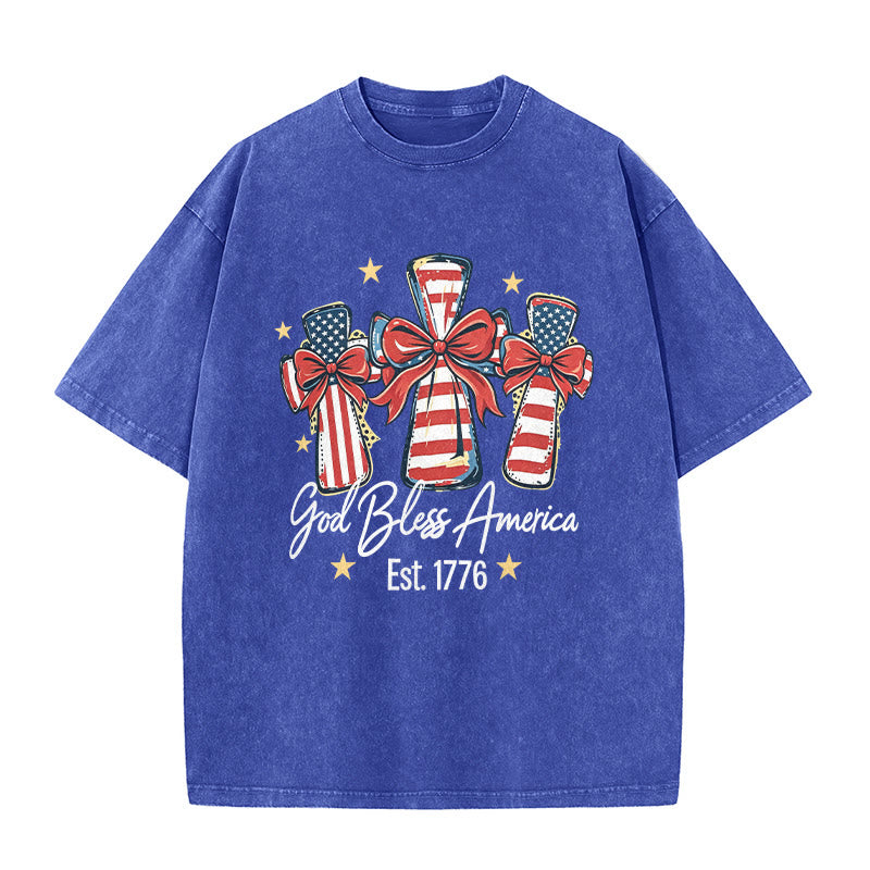 Christianartworkshop Coquette Bow American Flag Love Washed Unisex T-Shirt - Blau - 5XL - image 9