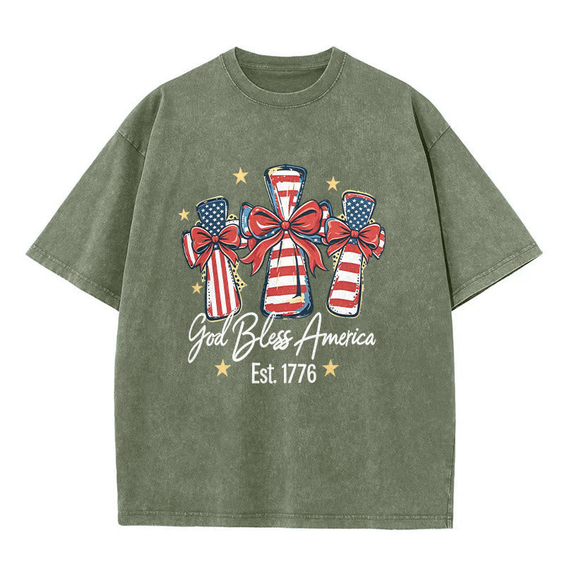 Christianartworkshop Coquette Bow American Flag Love Washed Unisex T-Shirt - Armeegrün - 5XL - image 4