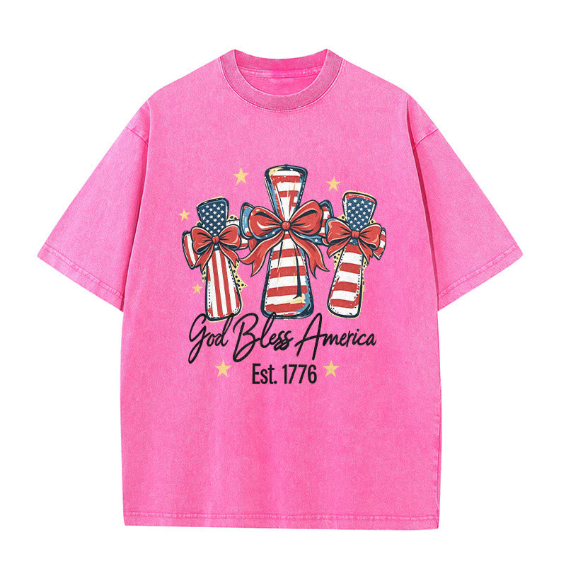 Christianartworkshop Coquette Bow American Flag Love Washed Unisex T-Shirt - Rosa - 5XL - image 7