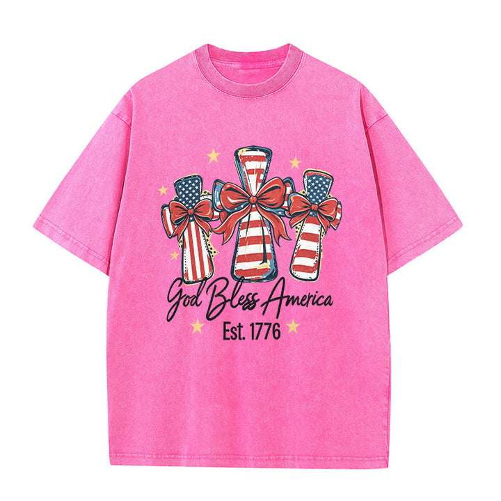 Christianartworkshop Coquette Bow American Flag Love Washed Unisex T-Shirt - Rosa - 5XL - image 7