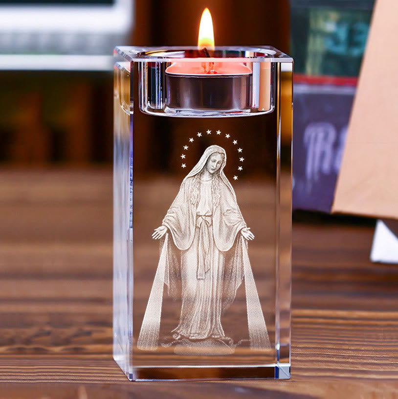 Christianartworkshop Leuchtender Teelichthalter mit gravierter Kristallfigur: Ein Symbol für eine friedvolle Gebetsatmosphäre - Jungfrau Maria - 1,97''*1,97''*3,94''/5*5*10cm - image 13
