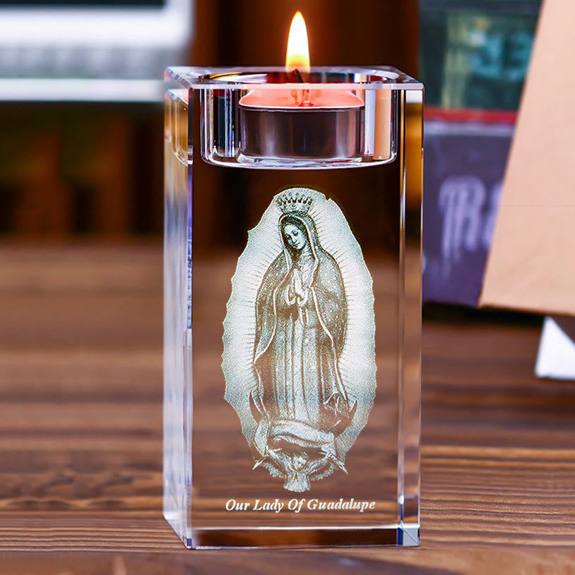 Christianartworkshop Leuchtender Teelichthalter mit gravierter Kristallfigur: Ein Symbol für eine friedvolle Gebetsatmosphäre - Unsere Liebe Frau von Guadalupe - 1,97''*1,97''*3,94''/5*5*10cm - image 18