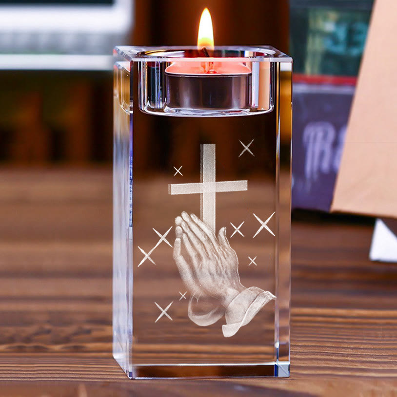 Christianartworkshop Leuchtender Teelichthalter mit gravierter Kristallfigur: Ein Symbol für eine friedvolle Gebetsatmosphäre - Betende Hände - 1,97''*1,97''*3,94''/5*5*10cm - image 9
