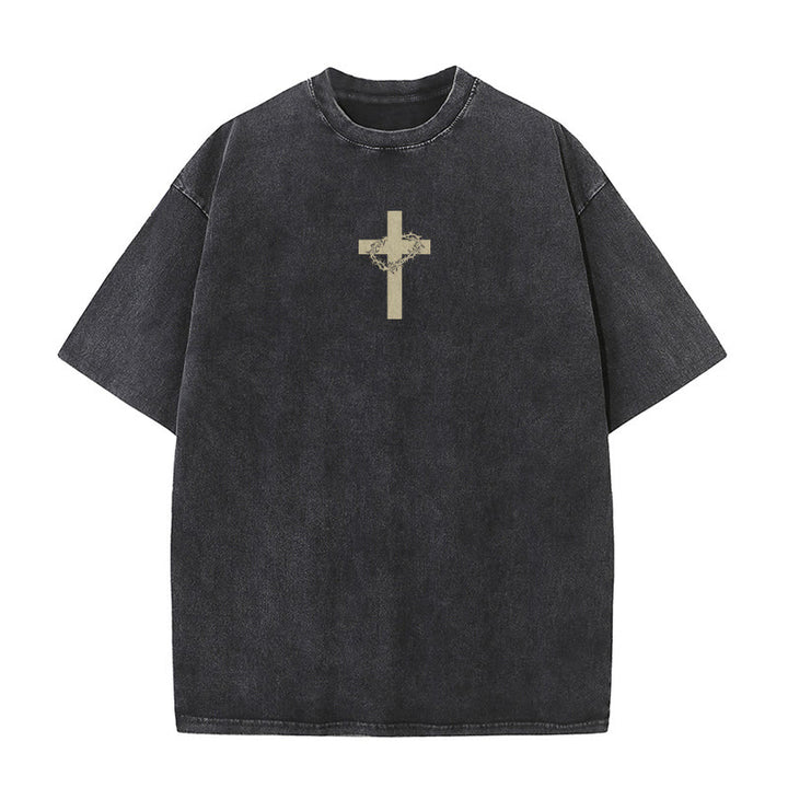 Christianartworkshop Unisex-T-Shirt mit Kreuz- und Dornenkronen-Detail (gewaschen) - image 4