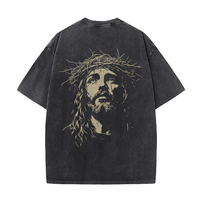 Christianartworkshop Unisex-T-Shirt mit Kreuz- und Dornenkronen-Detail (gewaschen) - image 3