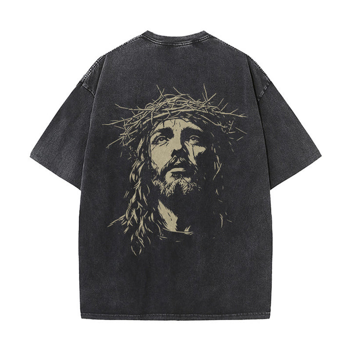 Christianartworkshop Unisex-T-Shirt mit Kreuz- und Dornenkronen-Detail (gewaschen) - image 3