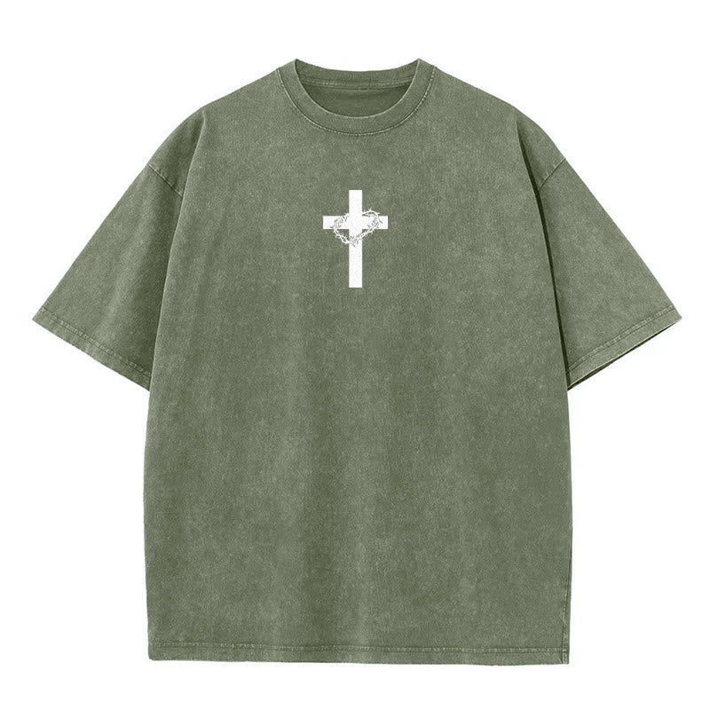 Christianartworkshop Unisex-T-Shirt mit Kreuz- und Dornenkronen-Detail (gewaschen) - image 10