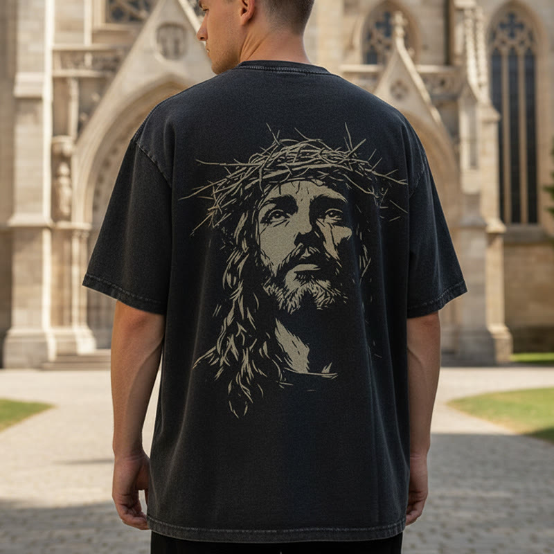 Christianartworkshop Unisex-T-Shirt mit Kreuz- und Dornenkronen-Detail (gewaschen) - image 0